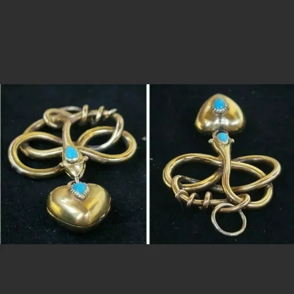 Antique Victorian 18K Gold  Snake Heart Locket Pendant-Estate Jewelry - Picture 8 of 12